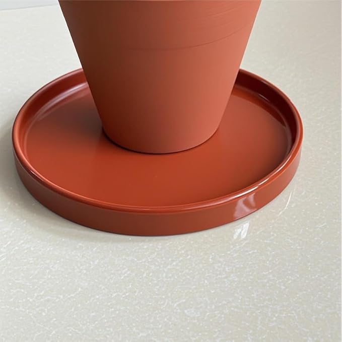 Yukfona Ceramic Plant Saucer Pot Tray 8.5 Inch, Planter Saucers 6 7 8 9 10 11 12 15 Inch, Durable Sturdy Flower Drainage drip Water Tray for Glazed Pots Base (8.5 Inch- Red Terracotta)