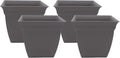 The HC Companies 12 Inch Eclipse Square Planter with Saucer - Indoor Outdoor Plant Pot for Flowers, Vegetables, and Herbs, Warm Gray (Pack of 4)