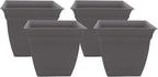 The HC Companies 12 Inch Eclipse Square Planter with Saucer - Indoor Outdoor Plant Pot for Flowers, Vegetables, and Herbs, Warm Gray (Pack of 4)