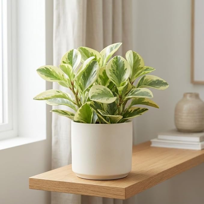 Baby Rubber Plant Live Indoor, Variegated Peperomia Obtusifolia Plant in 4'' Inch Pot, Low-Maintenance Peperomia Live Plant, Ideal Plant for Home & Office