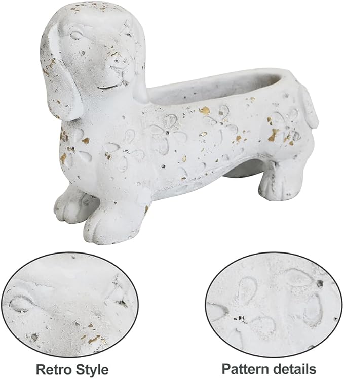 Vintage Cement Animal Planter Pots,Cement Succulent Planter,Indoor & Outdoor Garden Decor Rustic Shabby Flower Plants for Home,Patio,Balcony(White Dog)