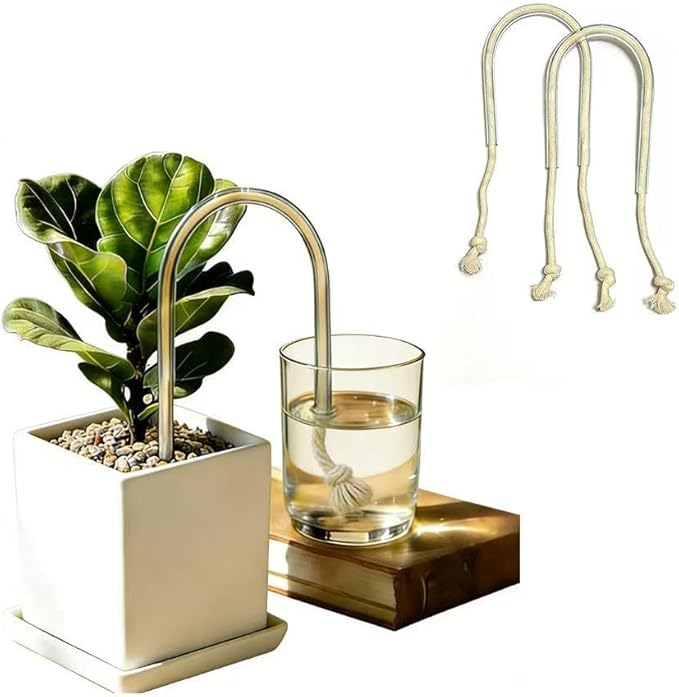 U-Shaped Glass Plant Self-Watering Wick Devices, Cotton Cord Irrigator for Indoor & Patio Plants, Adjustable Automatic Watering Tool for Effortless Plant Care, 2 Pack