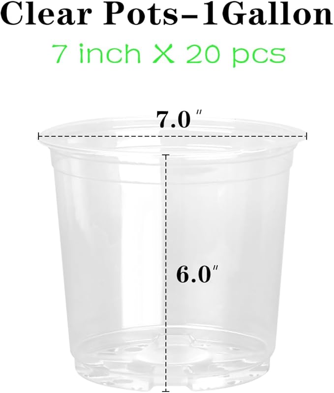 OUPSAUI 20 Pack 7 Inch Clear Nursery Pots for Plants, Clear Plant Pots with Drainage Holes, Flexible Plastic Nursery Pots Variety Pack, Seedling Planter Seed Starter Pots(7 INCH)