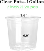OUPSAUI 20 Pack 7 Inch Clear Nursery Pots for Plants, Clear Plant Pots with Drainage Holes, Flexible Plastic Nursery Pots Variety Pack, Seedling Planter Seed Starter Pots(7 INCH)