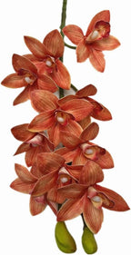 4pcs Artificial Cymbidium Orchid Flower Plant 3D Print Vanda 10 Heads Latex Phalaenopsis Flower (Orange)