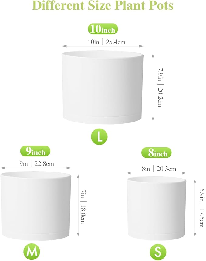 Large Plant Pots Set of 3 – 8", 9", 10" Indoor Flower Pots with Drainage Holes and Saucers, Big Planters for Monstera, Fiddle Leaf Fig, Snake Plant – 5 Colors