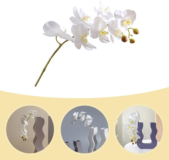 Artificial Phalaenopsis Orchid Stem White Faux Flowers Lifelike Plastic Flower Arrangement Home Decoration for Living Room Dining Table