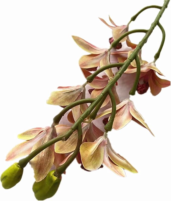 4pcs Artificial Cymbidium Orchid Flower Plant 3D Print Vanda 10 Heads Latex Phalaenopsis Flower (Orange Pink)