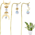 3Pcs Small Metal Trellis Gold Plant Support Stake Brass Plant Stake Cute Plant Decoration with Sun Moon Pendant for Garden Potted Plant Hoya Pothos Flower Monstera