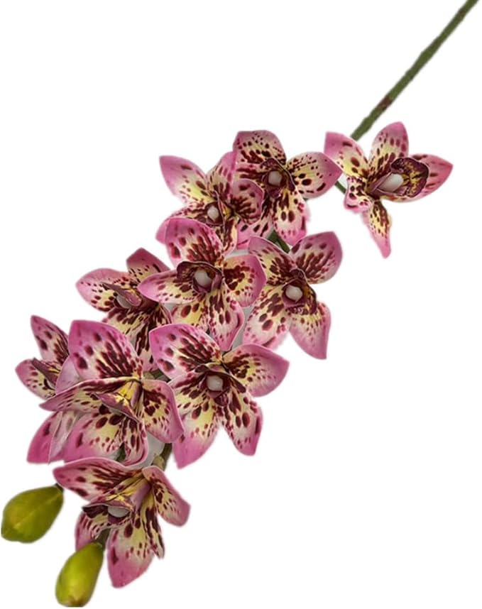 4pcs Artificial Cymbidium Orchid Flowers Real Touch Fake Pink Orchids, 10 Heads Lifelike Flower for Wedding Centerpieces Home Decor Living Room Bathroom Office Vase Arrangements (Pink)
