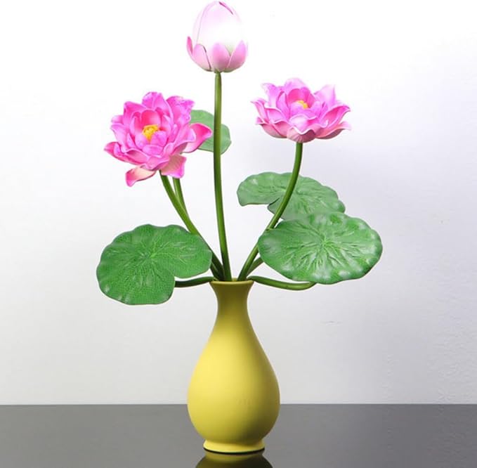 2Pcs Artificial Lotus Flower Decor, 12.5inch 7 Head Water Lilies, Outdoor Pond Plants, Silk Artificial Flower Lotus, Household Living Room and Dining Table Decoration (Pink)