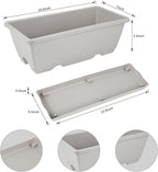 8pcs Window Box Planter, 17 Inches Flower Window Boxes, Rectangle Planters Box with Drainage Holes and Trays, Plastic Vegetable Planters for Windowsill Patio Garden Home Decor Porch Yard (Grey)