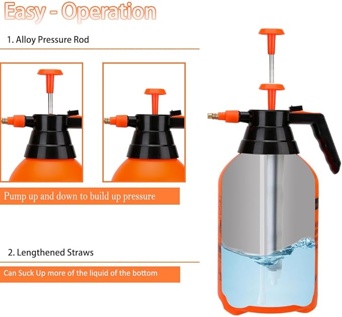 2L/0.5Gal Handheld Pressure Sprayer, Portable Pump Watering Can with Adjustable Nozzle, Garden Sprayer for Indoor Plants, Outdoor Lawn, Gardening Tools for Watering, Mist Spraying, Weed Control