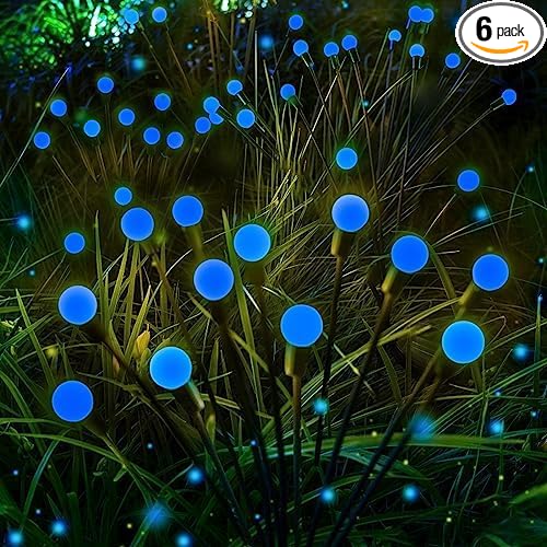 Albelt 6-Pack Solar Outdoor Lights for Garden Decorations, 48 LED Super Bright Firefly Light (Sway by Wind), New Upgraded Solar Lights Outside Waterproof for Outside Pathway Patio Yard Porch (Blue)