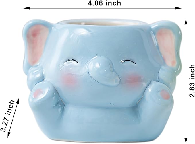 DIYOMR Cute Animals Planter, Mini Ceramic Cartoon Animal Shaped Succulent Flower Pot Indoor Air Plants Holder, Smooth Shiny Decorative Flower Cactus Planter - Plants Not Included (Baby Elephant)