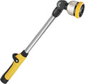 FANHAO 16 Inches Garden Watering Wand, 180° Rotating Head Hose Wand with Thumb Control Shut Off Valve 8 Patterns Heavy Duty Garden Hose Nozzle Yellow