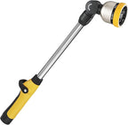 FANHAO 16 Inches Garden Watering Wand, 180° Rotating Head Hose Wand with Thumb Control Shut Off Valve 8 Patterns Heavy Duty Garden Hose Nozzle Yellow