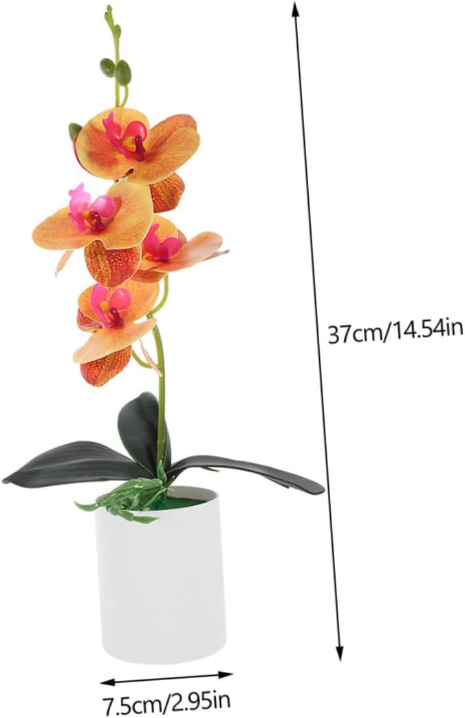 GLEAVI 2pcs Artificial Bonsai Faux Moth Orchids Potted Plant Realistic Desktop Decoration for Home and Office Orange Orchid Arrangement for Living Room and Study Decor