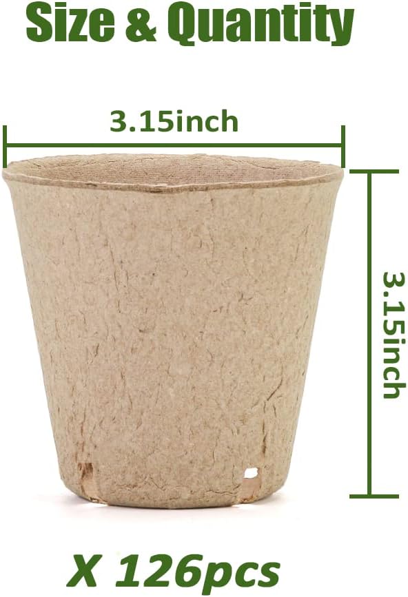 YESIACE Peat Pot, 126 Packs 3.15 Inch Seed Starting Pots with Drainage Holes Round Nursery Pot, Biodegradable Round Plant Seed Starter Peat Pots Germination Seedling Trays
