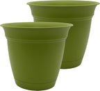The HC Companies 16 Inch Eclipse Round Planter Pots with Drainage Holes & Attached Saucer, Lightweight UV-Resistant Plastic Indoor Outdoor Planters, 2-Pack Flower Pots for Garden & Home Decor, Peridot