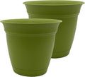 The HC Companies 12 Inch Eclipse Round Planter Pots with Drainage Holes & Attached Saucer, Lightweight UV-Resistant Plastic Indoor Outdoor Planters, 2-Pack Flower Pots for Garden & Home Decor, Peridot