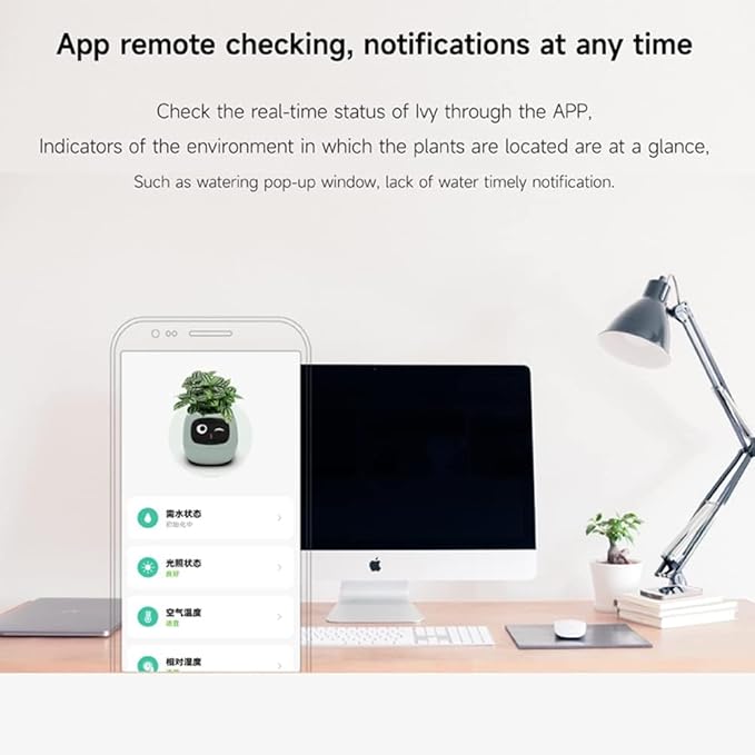 Smart Flowerpots,Smart Pet Planter,Ai Planter,Intelligent Flowerpots,Multiple Expressions,7 Smart Sensors, And Ai Chips Make Raising Plants Easy And Fun For Living Room,Desk,Plant-free (White)