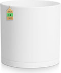 WSMKSZ 14 Inch Heavy-Duty Cylinder Deep Planter for Indoor Outdoor Plants, Tall Large Plastic Plant Pot with Drainage Holes and Saucer, Decorative Flower Pot for Patio Garden, White
