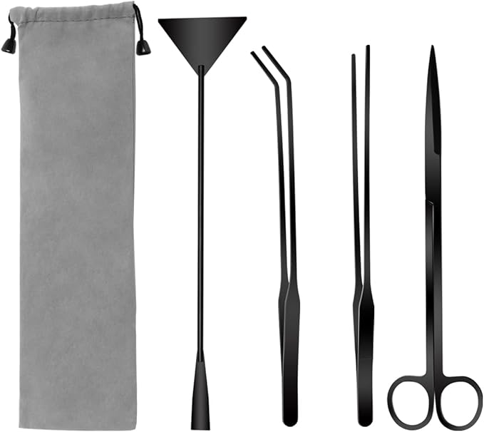 Catcan Quarium Aquascape Tools Kits, 4 in 1 Anti-Rust Aquatic Plant Aquascaping Tool Stainless Steel Black Tweezers Scissors Spatula for Aquarium Tank Clean Fish Tank Aquascape Tools Sets (black)