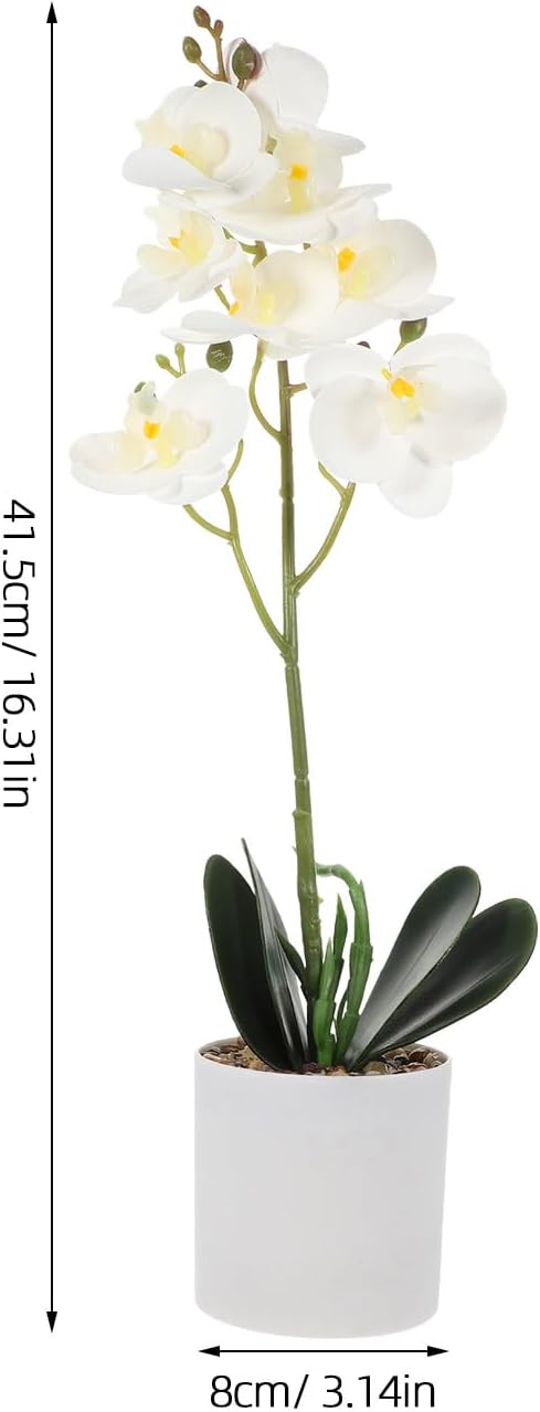 Luxshiny Artificial Phalaenopsis Bonsai Orchid Plant, Lifelike Faux Potted Flowers with 8 White Blooms, Realistic Indoor Home Décor Table Centerpiece for Living Room and Office