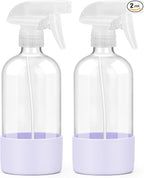 Worldgsb 2 Pack Glass Spray Bottles with Silicone Sleeve, 16 oz Empty Refillable Containers with Adjustable Spray Nozzles, Spray Bottles for Hair, Cleaning Solutions and Plants Purple