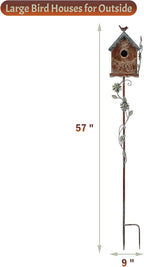 Baroque Cottage Bird House Stake for Outside with Pole, Distressed Metal Birdhouse Stand for Outdoor Garden,Purple