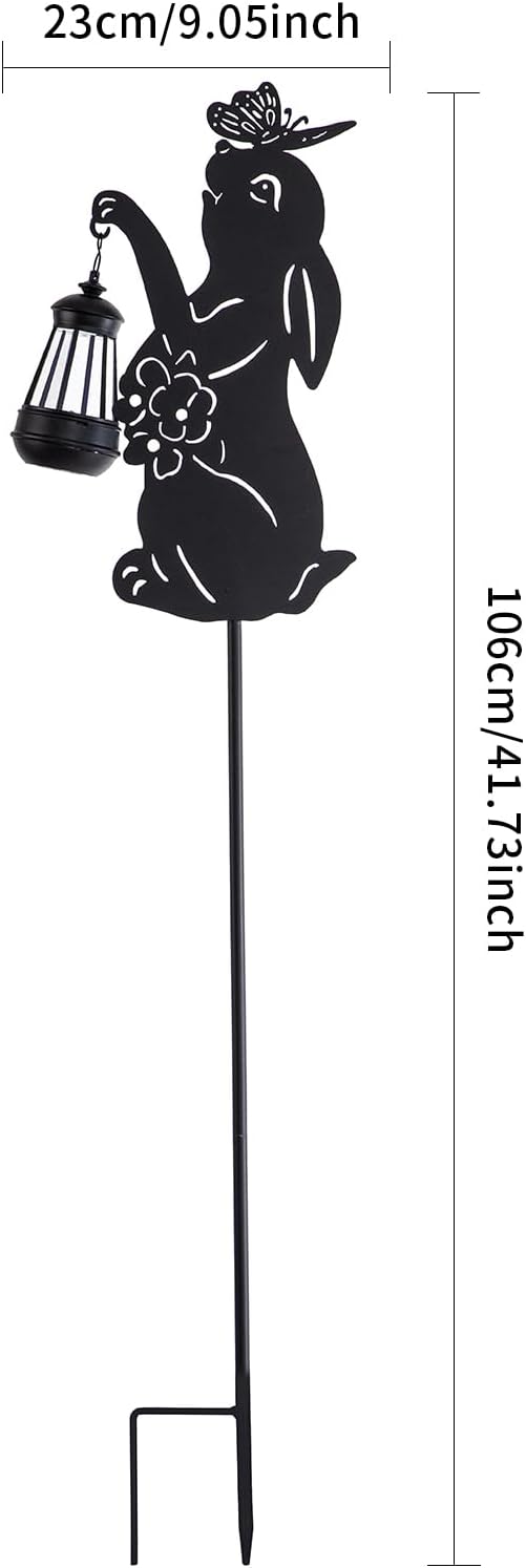 Solar Rabbit Garden Stakes Outdoor Solar Decor Metal Rabbit Holding Solar Lantern Decorative Garden Metal Flower Stakes Outdoor Rabbit Silhouette Stakes