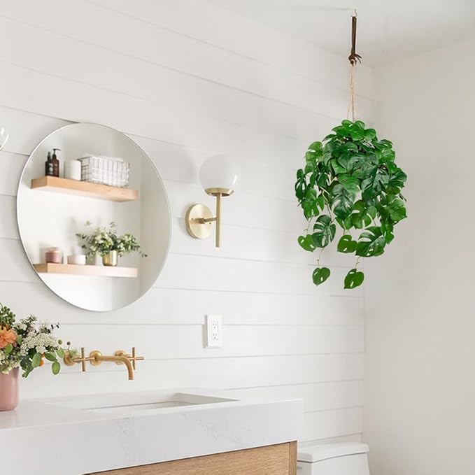 Large Fake Hanging Plants in Pot for Indoor & Outdoor, Long Artificial Hanging Monstera Plants, 27.6" Fake Potted Vines Ivy Greenery Plant for Room Wall Shelf Decor Living Room Bathroom Patio Porch