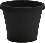Bloem Terra 8" Diameter Round Black Resin Planter Pot with Drainage Holes for Indoor and Outdoor Gardening