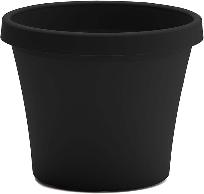 Bloem Terra 8" Diameter Round Black Resin Planter Pot with Drainage Holes for Indoor and Outdoor Gardening