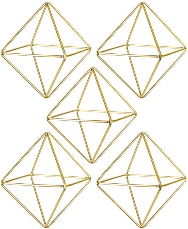 Homoyoyo 5 Pack Geometric Air Plant Holder - Gold Metal Himmeli Stand for Tillandsia, Minimalist Airplant Display Rack for Home Office Desktop, Modern Indoor Plant Decoration (2.6 x 2.6 inch)
