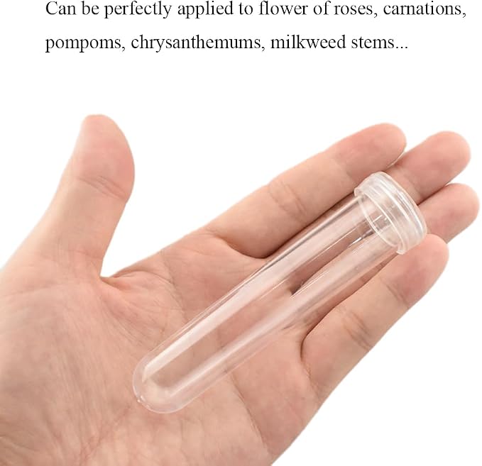 HAHIYO 25PCs 3.5X1Inch Transparent Plastic Floral Tubes Floral Water Tubes Flower Vials with Silicone Cap for Plants Fresh Flowers Arrangement Decoration Milkweed Cutting Florist Supplies
