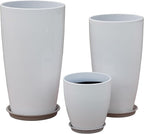 24,21,11 Inch Large Plastic Planters with Drainage Hole and Saucer - Set of 3 Tall Plant Pots Indoor Flower Pot Tall Round Planters Outdoor Large Tall Planter