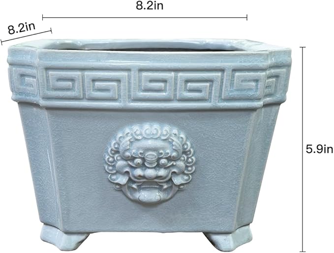 8-Inch Large Bonsai Pot Light Blue Water Bonsai Tree Ceramic Flower Pot Handmade