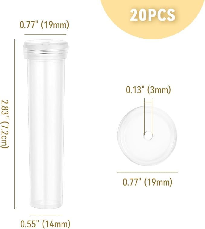 Vials for Flower Arrangements 2.8 Inch Floral Water Tubes Plastic Floral Vials with Caps (Clear, 20 Pack)