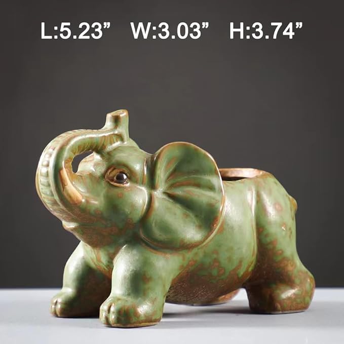 DIYOMR Small Ceramic Planter Pot, 4.3" Vintage Bronze Animal Planters Ceramic Flowerpot Succulent Pots Cactus Pot for Office Home Desktop Decor - Plants Not Included (Pleasant Elephant)