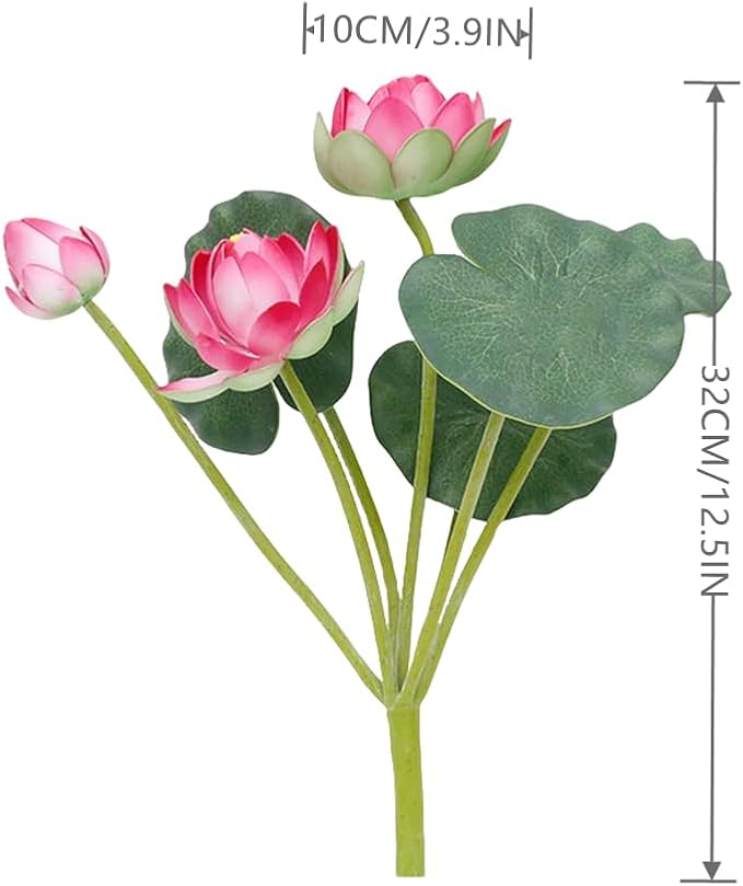 2Pcs Artificial Lotus Flower Decor, 12.5inch 7 Head Water Lilies, Outdoor Pond Plants, Silk Artificial Flower Lotus, Household Living Room and Dining Table Decoration (Pink)