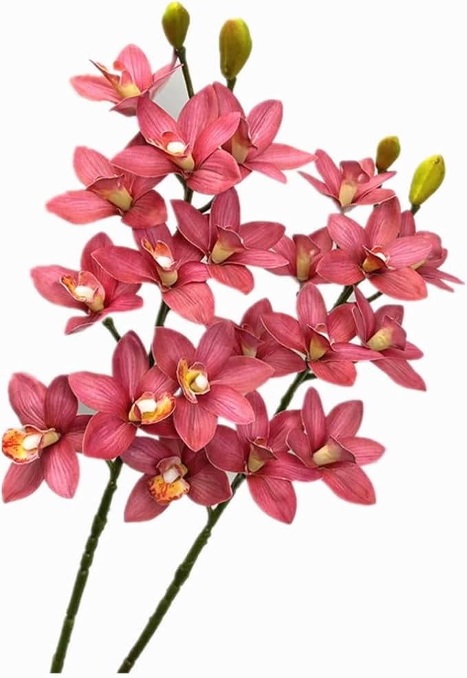 4pcs Artificial Cymbidium Orchid Flower Plant 3D Print Vanda 10 Heads Latex Phalaenopsis Flower (deep Pink)