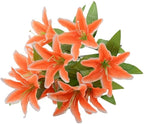 Fake Flower Simulation Flower 10 Lily Bouquet Orchid Perfume Lily Living Room Flower Arrangement Props Plastic Silk Flower(Orange)