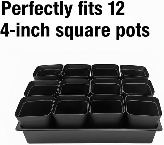 RooTrimmer Seed Starter Tray, 10 Packs Plant Tray, Durable Plastic Growing Trays, Stackable Seedling Starter Trays Perfect for Indoor, Outdoor, Greenhouses, 16.5" L x 13.2" W x 2.8" H - Black