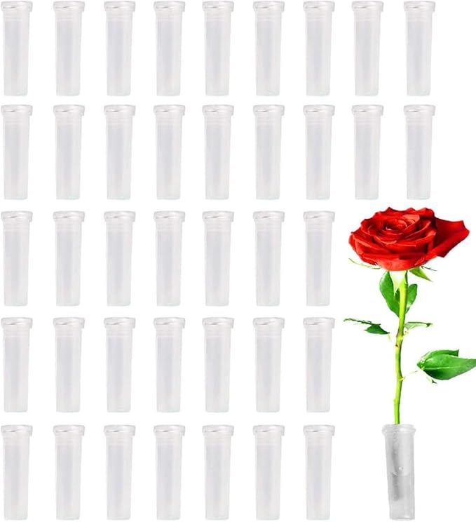 Plastic Floral Water Tubes - 40-Pack Clear Florist-Grade Stem Holders for Hydration, Flower Arrangements Supplies with Leakproof Caps (Weddings/Bouquets)