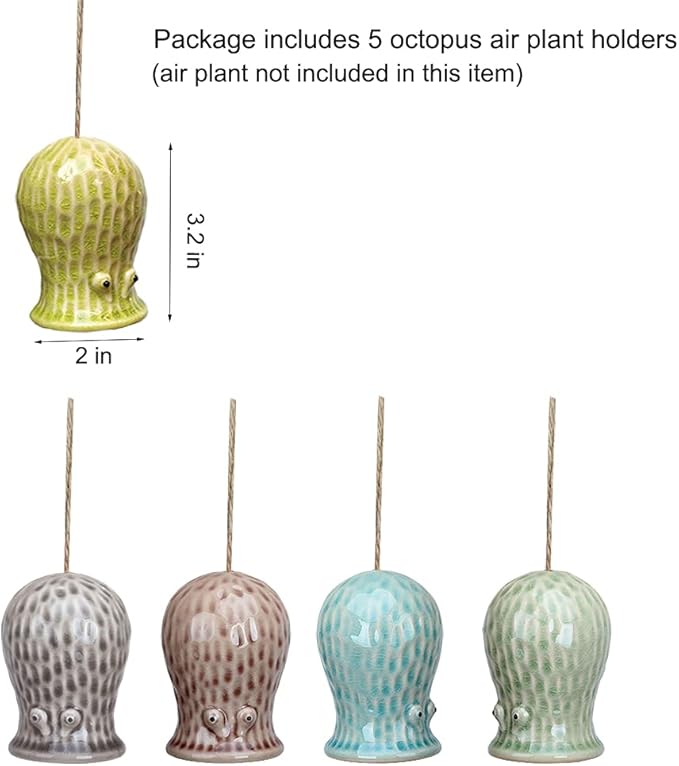 5 Pack Air Plant Holder Unique, Cute Octopus Air Plant Hanger Wall Planter, Ceramic Tillandsia Airplants Holders Hanging Wall Decor for Home Office (Small ( 2 x 3.2 in))