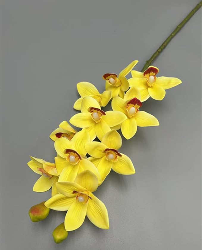 4Pcs Yellow Artificial Orchids Realistic Touch Fake Cymbidium Orchids, 10 Heads Lifelike Flowers for Wedding Centerpieces Home Decor Living Room Bathroom Office Vase Arrangements (yellow)