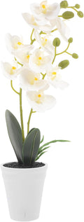 VILLCASE Faux Phalaenopsis Orchid Bonsai Artificial Flower Plant in White Pot Home Decor Indoor Decorative Fake Potted Plant for Living Room and Office Display