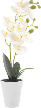 VILLCASE Faux Phalaenopsis Orchid Bonsai Artificial Flower Plant in White Pot Home Decor Indoor Decorative Fake Potted Plant for Living Room and Office Display